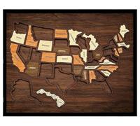 Puzzle De Carte De Voyage en Bois des États-Unis, Tableau De Suivi des Voyages des États-Unis, Tableau À Épingles, Monuments Américains 3D,for La Maison, La Salle De Classe(1pcs)