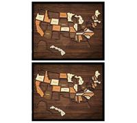 Puzzle De Carte De Voyage en Bois des États-Unis, Tableau De Suivi des Voyages des États-Unis, Tableau À Épingles, Monuments Américains 3D,for La Maison, La Salle De Classe(2pcs)