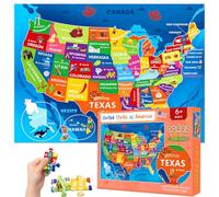 Puzzle de carte des États-Unis pour enfants de 6 à 8 ans, 8 à 10 ans, 10 à 12 ans - Puzzle de sol de 200 pièces avec affiche - Puzzle éducatif de géographie des États-Unis avec 50 États et capitales