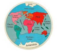 Puzzle de Carte du Monde avec Continents et océans, Puzzle Rond en Bois de 30, 5 cm, interactif pour Enfants, Jouet éducatif pour garçons, en Bois