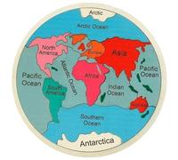 Puzzle de carte du monde avec continents et océans - Puzzle rond en bois de 30,5 cm - Puzzle interactif pour enfants - Puzzle de carte d'apprentissage - Jouet éducatif - Cadeau pour garçons et filles
