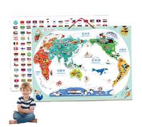Puzzle de Carte du Monde, Puzzles éducatifs magnétiques 16x12 Pouces avec Manuel de géographie, Carte du Monde Suspendue pour Cadeaux pour Enfants