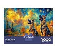 Puzzle de Casse-tête Classique de Berger Allemand en Carton, Deux Bergers allemands, Champ étoilé, pour Adultes, Cadeau de Puzzle Relaxant, 38x26cm/1000pcs