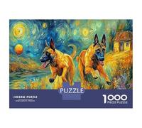 Puzzle de Casse-tête Classique de Berger Allemand en Carton, Deux Bergers allemands en Course, étoilé, adapté aux débutants, Stimulant pour l'esprit, 38x26cm/1000pcs