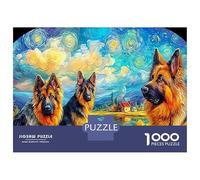 Puzzle de Casse-tête de Berger Allemand en Papier épais, Trois Bergers allemands dans Un Paysage étoilé, Coffret, activité familiale, Cadeau de Noël, 70x50cm/1000pcs