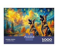 Puzzle de Casse-tête de Berger Allemand en Papier recyclé, Deux Bergers allemands dans Un Art étoilé, décoratif, Cadeau pour Enfants, 52x38cm/1000pcs