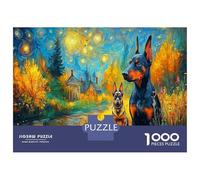Puzzle de Casse-tête Premium de Berger Allemand en Carton, Deux Bergers allemands, Champ étoilé, offrable, Jeu Familial, 70x50cm/1000pcs