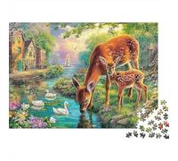 Puzzle de Cerf au Printemps 1000 pièces Puzzles de Ruisseau et Cygnes Jeu de Puzzle en Famille Idéal pour se Détendre Carton Recyclé 100% Décoration Intérieure 52x38cm/1000 pièces