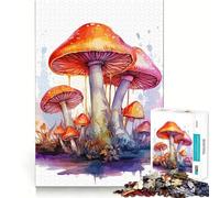 Puzzle de Champignons Aquarelle 1000 pièces Jeu Amusant et ludique Technologie de découpe Laser avancée Jouet d'intérieur pour Les Vacances (50x75cm)