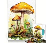 Puzzle de Champignons Aquarelle 1000 pièces Jeu Amusant Technologie de découpe Laser avancée Jouet de Divertissement d'intérieur pour Les Vacances (38x26cm)