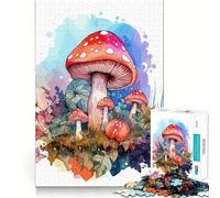Puzzle de Champignons Aquarelle 1000 pièces Jeu Amusant Technologie de découpe Laser avancée Jouet de Divertissement d'intérieur pour Les Vacances (38x52cm)