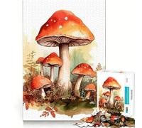 Puzzle de Champignons Aquarelle 1000 pièces Jeu de Concentration mentale Découpe de précision Bords Lisses Jeu de Construction de Liens significatifs (38x26cm)