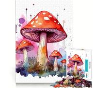 Puzzle de Champignons Aquarelle 1000 pièces Jeu de Concentration mentale Découpe de précision Bords Lisses Jeu de Construction de Liens significatifs (50x75cm)