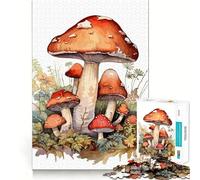 Puzzle de Champignons Aquarelle 1000 pièces Jeu de Concentration mentale Découpe de précision Bords Lisses Jeu de Construction de Liens significatifs (38x52cm)