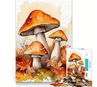 Puzzle de Champignons Aquarelle 1000 pièces Jeu de mémorisation mentale Découpe de Haute précision Activité Manuelle Défi cérébral interactif pour la Maison (50x75cm)