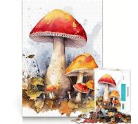 Puzzle de Champignons Aquarelle 1000 pièces,Jeu de réflexion Stimulant,sans pièces détachées,défi cérébral interactif pour la Maison (38x52cm)