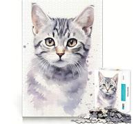 Puzzle de Chat à Poil Court Aquarelle 1000 pièces faciles à mémoriser,Jeu Amusant et sans bavures,pièces nettes et découpées,Jeu Portable et idéal pour Les Voyages (50x75cm)