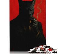 Puzzle de Chat anthropomorphe fumant Une Cigarette pour Adultes et Puzzles en Papier de 1000 pièces pour Adultes Puzzles pour Cadeaux de Noël 1000 pièces (75 x 50 cm)