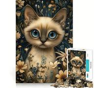 Puzzle de Chat Siamois fantaisiste de 1000 pièces Découpe Laser pour Un Assemblage Parfait Activité de Partage et de Concentration Amusante (50x75cm)