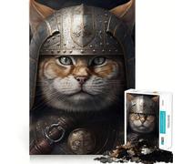 Puzzle de Chat Viking en Armure pour Adultes,1000 pièces,Jeu de réflexion,découpe de précision,Bords Lisses,défi Amusant pour Passer Le Temps (38x26cm)