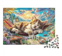 Puzzle de Chaton Endormi 1000 pièces Puzzles de Hamac au Bord du Lac Jeu Stimulant Apprendre en s'Amusant Carton Recyclé 100% pour Adultes 52x38cm/1000 pièces