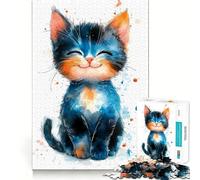 Puzzle de Chaton Souriant à l'aquarelle,1000 pièces,Jeu Amusant,Technologie de découpe Laser avancée,Jouet de Divertissement d'intérieur pour Les Vacances (38x26cm)