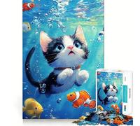 Puzzle de Chatons sous-Marins 1000 pièces Jeu de Concentration mentale Conception sans Espace Défi cérébral interactif pour la Maison (38x52cm)