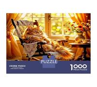 Puzzle de Chats 1000 pièces pour Adultes - Chat dans Un Rocking-Chair ensoleillé, Cadeau pour Hommes, 52x38cm