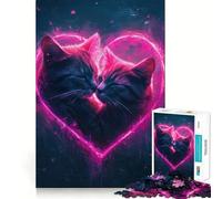 Puzzle de Chats au cœur néon pour Adultes, 1000 pièces, Jeu de logique et de résolution d'énigmes, Anti-Stress, découpe précise, Cadeau précieux (50x75cm)