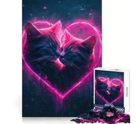 Puzzle de Chats au cœur néon pour Adultes, 1000 pièces, Jeu de logique et de résolution d'énigmes, Anti-Stress, découpe précise, Cadeau précieux (50x75cm)
