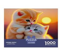 Puzzle de Chats Mignons pour Adultes Deux Chatons se câlinant au Coucher du Soleil. Jeu éducatif pour Toute la Famille. Femmes. 52x38 cm/1000pcs.