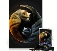 Puzzle de Chats Yin et Yang 1000 pièces pour Adolescents Entraînement à la Concentration, évasion paisible, Assemblage serré, Cadeau attentionné (38x26cm)