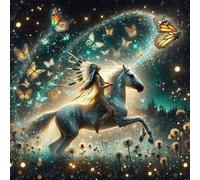 Puzzle de Cheval Indien Papillon pour Adultes,1000 pièces,65x65 cm Puzzle de Bricolage Artistique pour Décoration de la Maison, Jeu éducatif Challenge Toy Puzzles pour Adultes