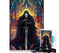 Puzzle de Chevalier Squelette en vitrail pour Adolescents, 1000 pièces, renforce la mémoire, Anti-Stress, Bords Lisses, Cadeau de Noël 38x26cm