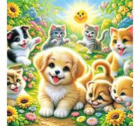 Puzzle de Chiens et Chats Heureux pour Adultes,1000 pièces,65x65 cm Puzzle de Bricolage Artistique pour Décoration de la Maison, Jeu éducatif Challenge Toy Puzzles pour Adultes