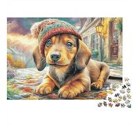 Puzzle de Chiot Teckel 1000 pièces Puzzles de Rue Enneigée d'automne Jeu de Puzzle en Famille Idéal pour se Détendre Carton Recyclé 100% Décoration Murale 70x50cm/1000 pièces