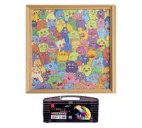 Puzzle de coloriage en Bois dessiné à la Main, Ensemble de Puzzle de coloriage de Petit Monstre de Dessin animé avec Cadre et 36 stylos de Couleurs, Puzzles créatifs dessinés à la Main pour Enfant