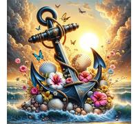 Puzzle de Coquillages Ancre Coucher de Soleil pour Adultes,1000 pièces,65x65 cm Puzzle de Bricolage Artistique pour Décoration de la Maison, Jeu éducatif Challenge Toy Puzzles pour Adultes