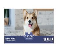 Puzzle de Corgi Gallois de Pembroke, 1000 pièces - Jeu éducatif, Un Corgi est couché sur Un lit à Motifs et sourit. pour Adultes et Enfants à partir de 12 Ans, Belle décoration, 38x26 cm/1000 pièces