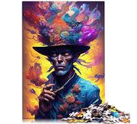 Puzzle de Couleur Homme avec Un Chapeau pour Adultes, 1000 pièces, Puzzle en Bois, œuvre d'art 19,7x29,5 Pouces