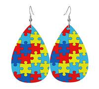 Puzzle De Couleurs Pour Les Personnes Atteintes De Troubles Autistiques Femme Boucles D'Oreilles Faux Cuir Pendantes Dangle