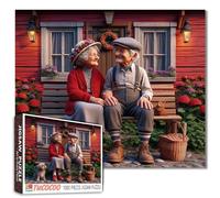 Puzzle de couple de personnes âgées de campagne - Puzzle confortable de 1 000 pièces pour adultes avec banc de chalet, chien et scène de jardin rustique, casse-tête stimulant pour personnes âgées