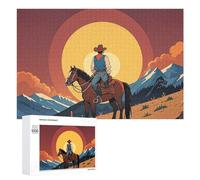 Puzzle de cowboy de l'Ouest pour adultes - Puzzle en bois pour la fête des mères - Puzzle de qualité supérieure avec design artistique unique - Teaser de cerveau - Cadeau d'anniversaire pour tous les