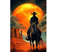Puzzle de cowboy occidental de 1000 pièces, puzzle d'art du désert coucher de soleil avec affiche, puzzle occidental vintage pour adultes en famille, cadeau unique pour les fans de puzzle