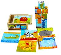 Toys of Wood Oxford Puzzle de Cubes en Bois- Puzzle de 9 Cubes en Bois pour Faire 6 Images d'animaux Sauvages dans Une boîte en Bois-Puzzle Enfant 2 Ans- Jeux Educatif Enfant 2 Ans Garcon Fille