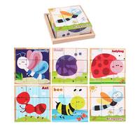 Puzzle De Cubes En Bois - Puzzle De Blocs En Bois Animaux | Puzzles De Cubes En Bois De 6 Motifs | Jeux De Puzzle En Bois Avec Plateau De Rangement