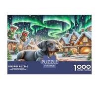 Puzzle de Dachshund 1000 pièces - Papier recyclé, Chien près d'un Village sous Les aurores boréales - Puzzle pour Adultes, Activité à la Maison, Détente, Jeu Familial 38x26cm/1000 pièces