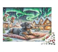 Puzzle de Dachshund 1000 pièces - Papier recyclé, Chien près d'un Village sous Les aurores boréales - Puzzle pour Adultes, Activité à la Maison, Excellent Cadeau pour la Famille 70x50cm/1000 pièces