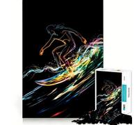 Puzzle de Danse aux Vagues néon vibrantes pour Adultes,1000 pièces,Jeu de mémoire,Assemblage sécurisé et Solide,Jeu de Construction de Liens significatifs (38x26cm)
