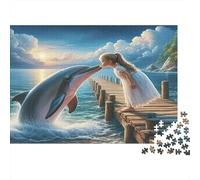 Puzzle de Dauphins 1000 Pièces en Papier Recyclé - Dauphin Accueillant Une Mariée sur Un Quai en Bois, Jeu Éducatif, Défi, Jeu en Famille, Excellente Idée de Cadeau, 70x50cm/1000pcs